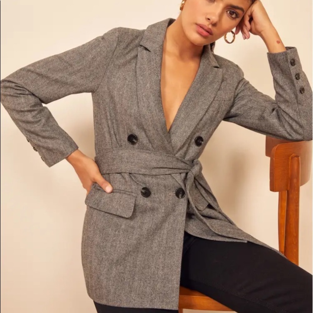 Reformation Newcastle Herringbone Belted Blazer